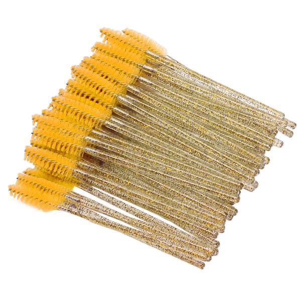 50 stk. nylon makeupbørster, mascarabørster, øjenvippebørster, engangs, bærbare børster, gul