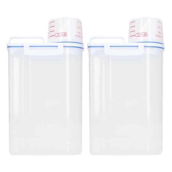 2-pack 2,5L plastrisdispenser med hällpip för spannmål, bönor, flingor, torrfoder för husdjur