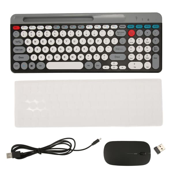 2.4G Trådløst Retro Tastatur og Mus Sæt, Genopladelig Bluetooth Combo til Computer, Sort