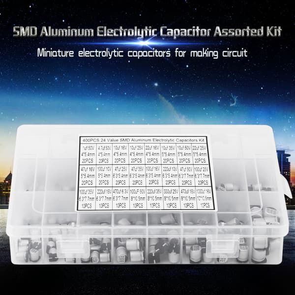 400 stk. 24 Værdier SMD Elektrolytkondensator Sortimentssæt 1uF-1000uF