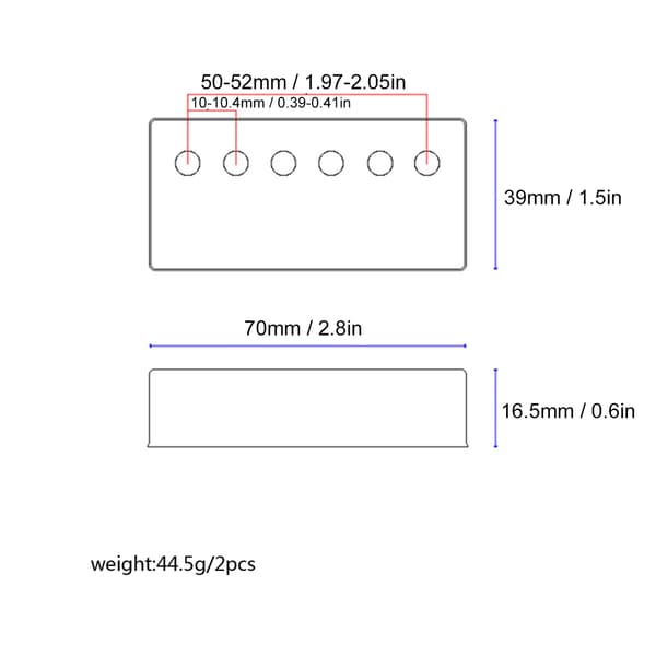 2 st koppar 6-håls pickup-skydd för underhåll av elgitarr, 70x39x16,5 mm