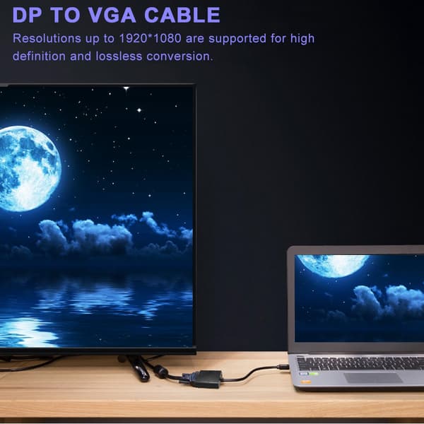 25 cm 1080P DisplayPort DP–VGA-videosignaalin muunnoskaapeli