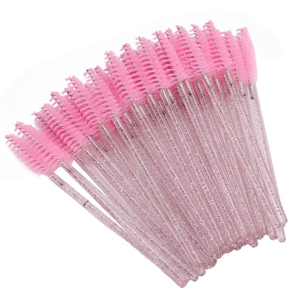 50 stk. nylon makeupbørster, mascarabørster, øjenvippebørster, engangs, bærbare børster, lyserød