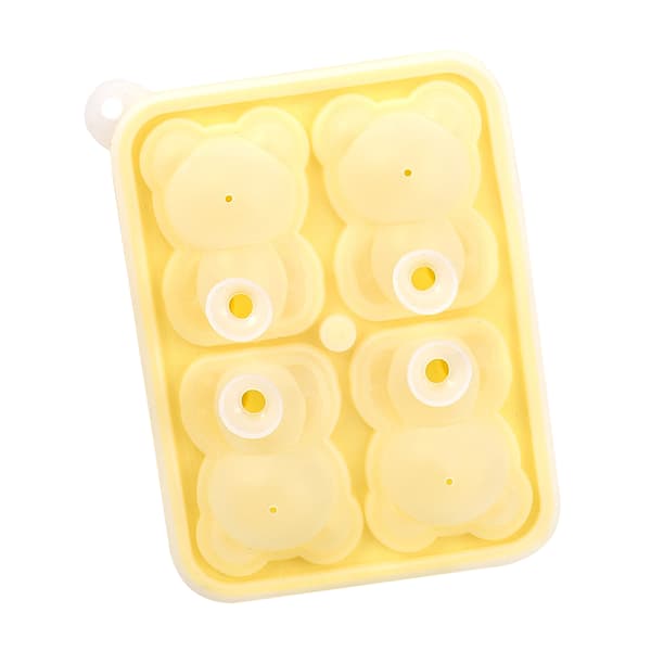 4-pack silikonisbitsform björnformad bricka för whisky, cocktail, ljusgul