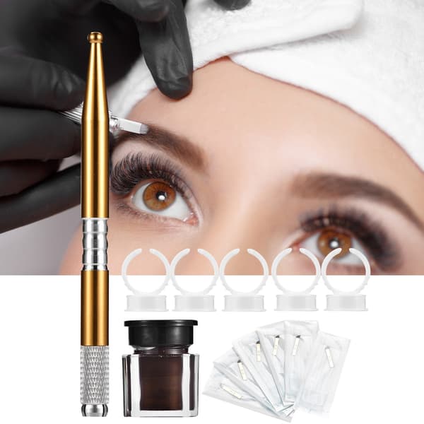 Semi-permanent tatueringsövningsverktygssats Microblading ögonbrynstatuering bläck nål ringkopp penna