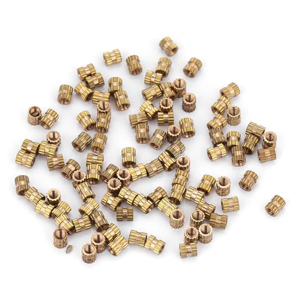 M2.5 messing riflede cylinderindsatsmøtrikker, 3x3.5mm, 100 pak