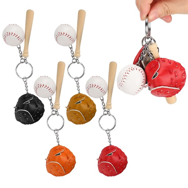 4 stk. Mini Baseballbat Bold Sæt Nøglering Vedhæng Dekoration til Tasker Nøgle