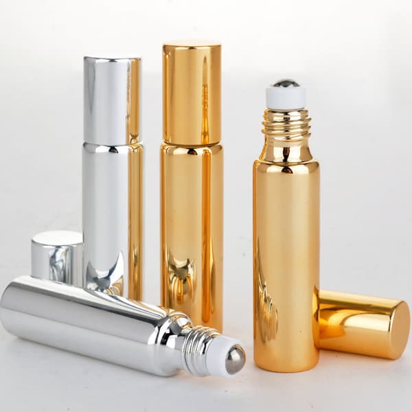 7 st påfyllningsbara parfymflaskor i glas, eterisk olja, rullflaskor, bärbara lätta tomma roll-on-flaskor för resor 5 ml gyllene