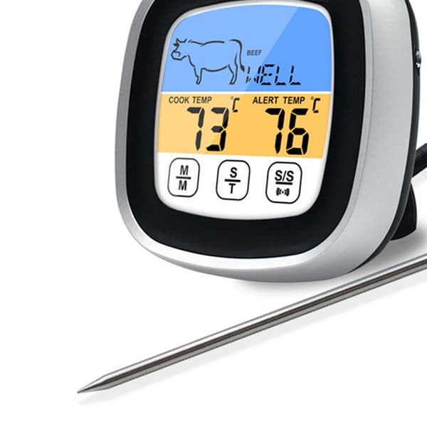 Digitalt køkkengrilltermometer med kødsonde i rustfrit stål