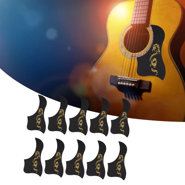 10 st PVC Plektrumskydd för Akustisk Gitarr, Drakmönster Repskydd Set, 40\" 41\", Guld