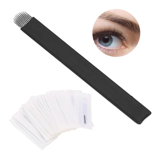 50 st 0,18 mm Microblading-nålar Ögonbrynstatuering Semi-permanent nålblad (U-form 12 stift)
