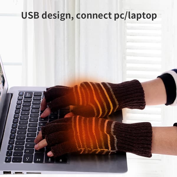 1 par 5V USB Vinter Varmehandsker Mænd Kvinder Opvarmede Halvfingerluffer Kaffe