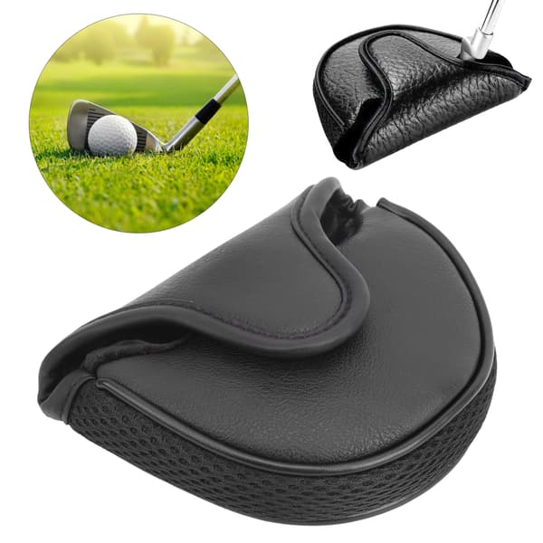 Halvcirkulärt golfputterskydd i polyuretanläder, vattentätt klubbskydd, svart