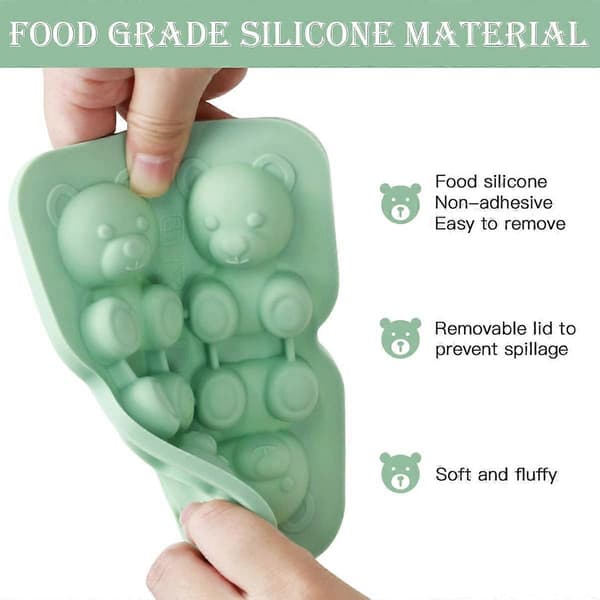 Björnformad isbitsform med lock - 4-håls silikonform, söt 3D-björn, grön