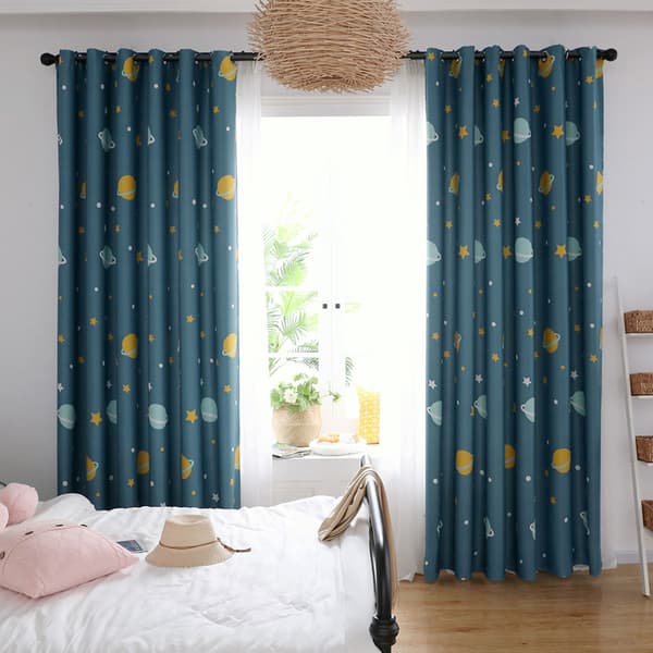 Tecknade Blå Planeter Polyester Mörkläggningsgardiner Ljusblockerande Draperier för Sovrum Vardagsrum (1 Panel)
