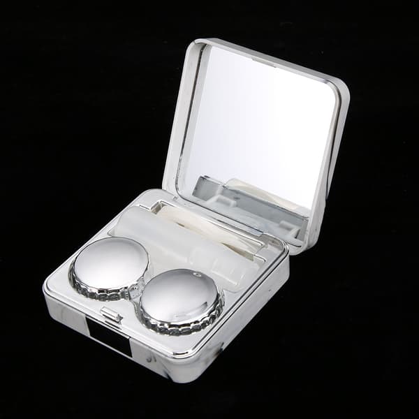 Bärbart Marmorspegel Fyrkantigt Kontaktlinsfodral Silver