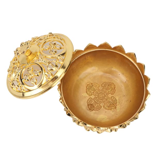 Rökelsekar i legering med blomfot, buddhistiska tillbehör, heminredning (guld)