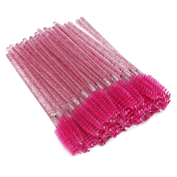 50 stk. nylon makeupbørster, mascarabørster, øjenvippebørster, engangs, bærbare børster, rosenrød