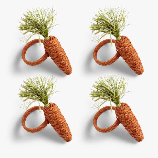 Påskservettringar 4-pack, bomullslinne kanin morot design, 9x4x4cm rustik bordsdekor för fest, middag, bröllop