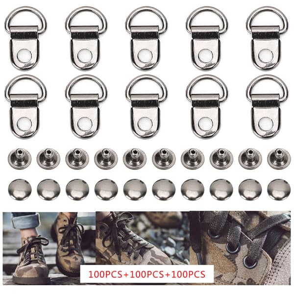 100 sæt snørebåndskrog D-ring øjespænde messing sko lædertaske DIY nitteværktøj sort 9x14mm