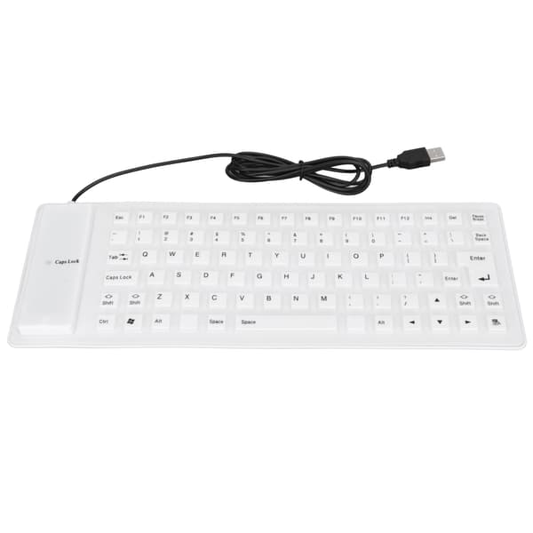 Bärbart silikontangentbord, helt förseglat, lätt, tyst, mjuk beröring, USB-anslutet för PC, vitt