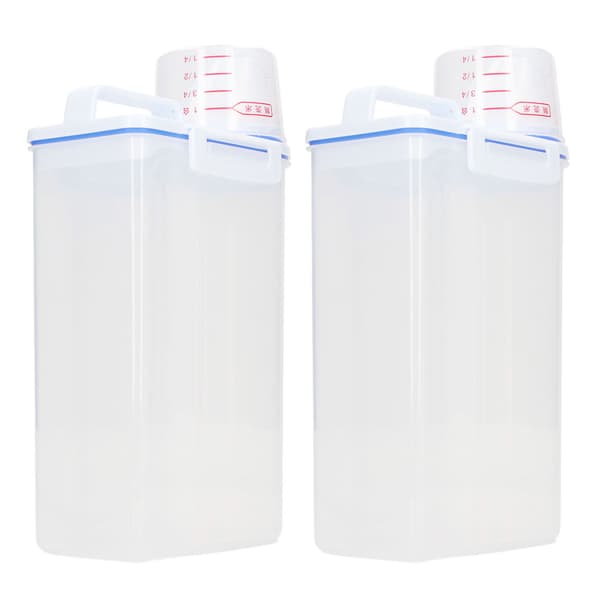 2-pack 2,5L plastrisdispenser med hällpip för spannmål, bönor, flingor, torrfoder för husdjur