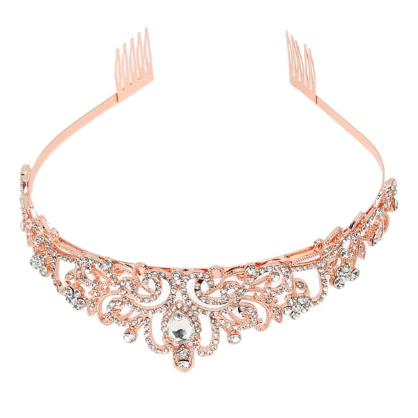 Brudkrona Rhinestone Elegant Glittrande Bröllopsprinsesskrona för Halloween Roséguld