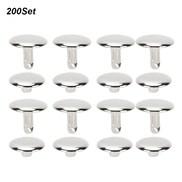 200 sæt dobbeltkappede nitter, runde nitter, jernjeansknapper, lædersko, tasker, tøj 12x10mm Sølv