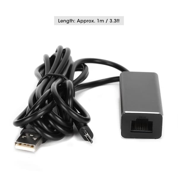 Micro USB til RJ45 LAN-konverter 10/100 Mbps med strøm USB, aluminium ABS, 1m, til TV Stick, 1 stk.