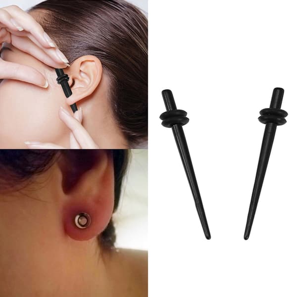 2st Akryl Stretcher Öronplugg Taper Expander O-ring Stretching Kit Svart