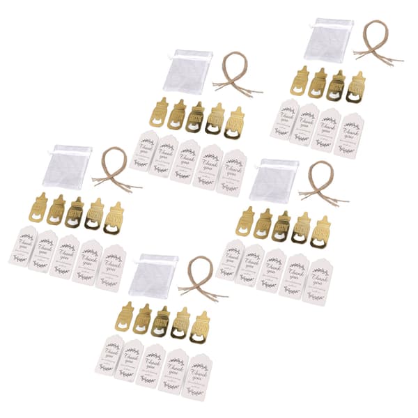 24 söta nappformade flasköppnare i zinklegering, guld, presentförpackning för babyshower