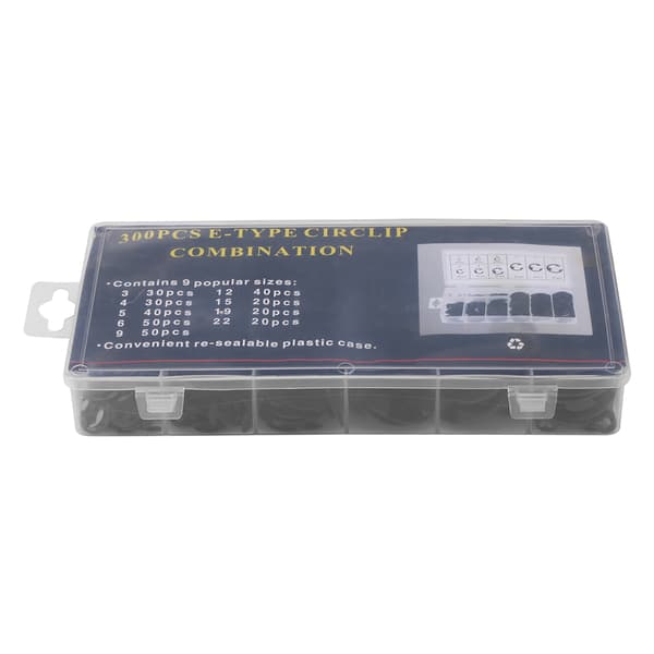 Sort Metal E-Clip Låsering Sortimentsboks - 300 stk (3mm-22mm)
