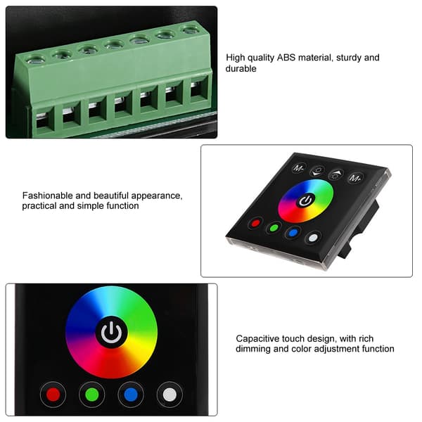 Levende RGBW LED Touch Screen Controller med lysdæmper, vægmonteret, sort, til LED-strip lys