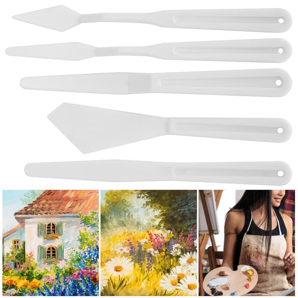 5 stk. plastik kunstnerpaletknivsæt bærbart oljemalerispatel malerværktøjstilbehør
