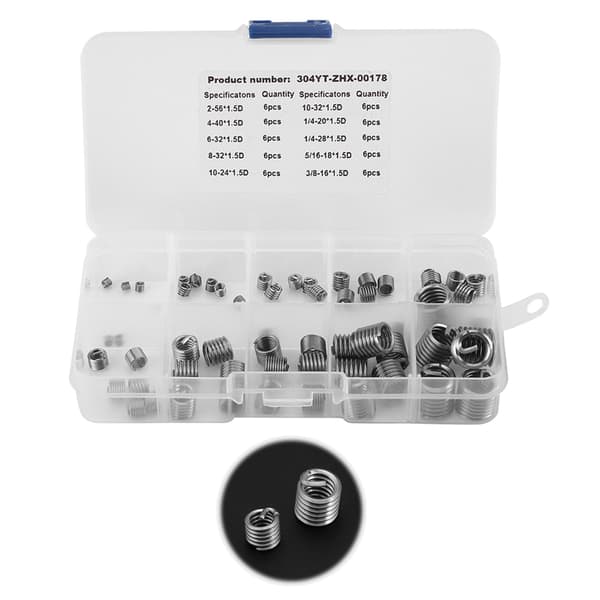 60 stk. 304 rustfrit stål gevindreparationsindsatssæt - trådspoleassortiment