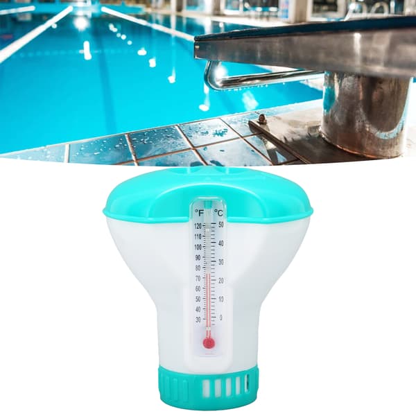 Genanvendelig søblå spa-kemikaliedispenser med termometer, klorintabletflyder til swimmingpool