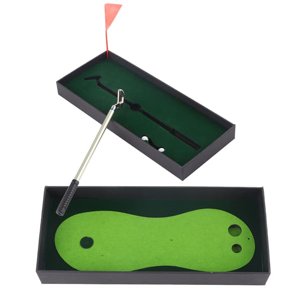Mini skrivebordsgolf putteøvelsessæt med putter, bold, måtte og flag til hjemmekontoret