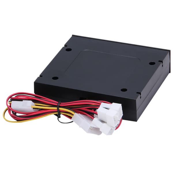 4-kanals PC-blæserhastigheds- og temperaturregulator til stationær computer med blå LED, sort, 10x10x2,1 cm, 3,5\" diskettedrev, maks. 4 blæsere