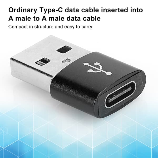 2 kpl alumiininen Type-C–USB-sovitin, musta, lataukseen ja tiedonsiirtoon