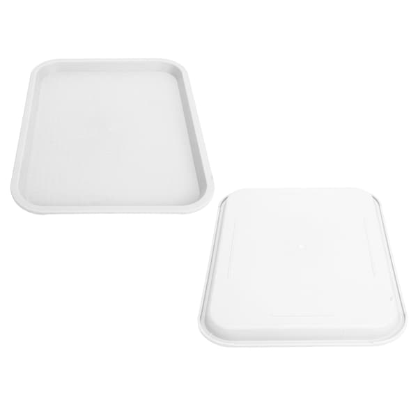 Rektangulär PP Halkfri Tjock Serveringsbricka för Restaurang Kafeteria, Vit Multifunktionell Matbricka