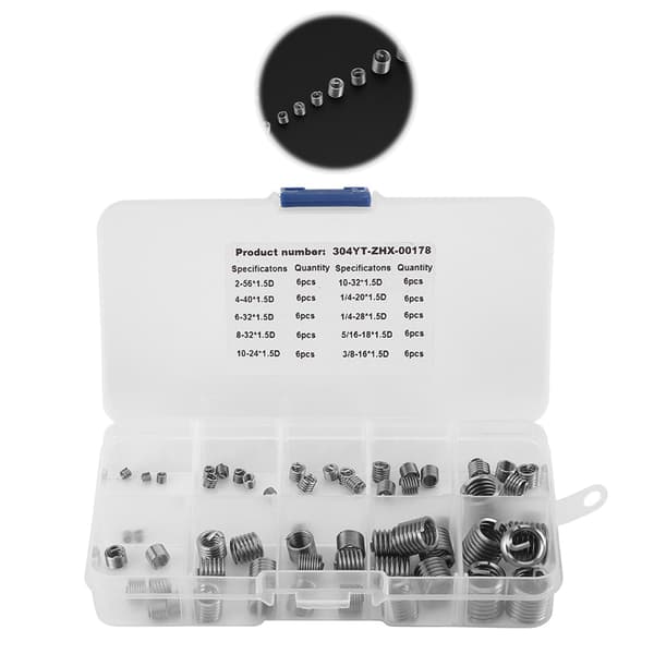 60 stk. 304 rustfrit stål gevindreparationsindsatssæt - trådspoleassortiment