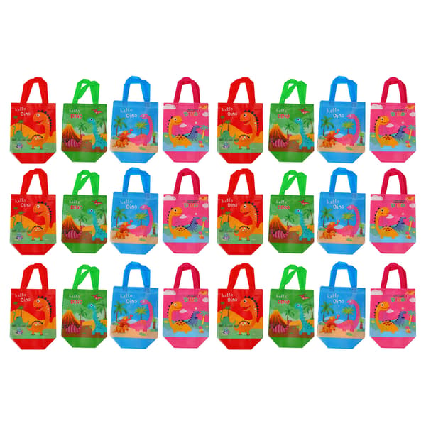 24 stk. søde dinosaur-gaveposer, foldbare nonwoven dinosaur-festposer til fødselsdagsfester og babyshower