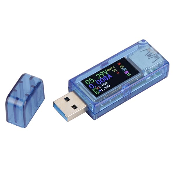 USB 3.0 farvedisplay voltmeter ammeter multimeter, RuiDeng AT34 oplader strømtester