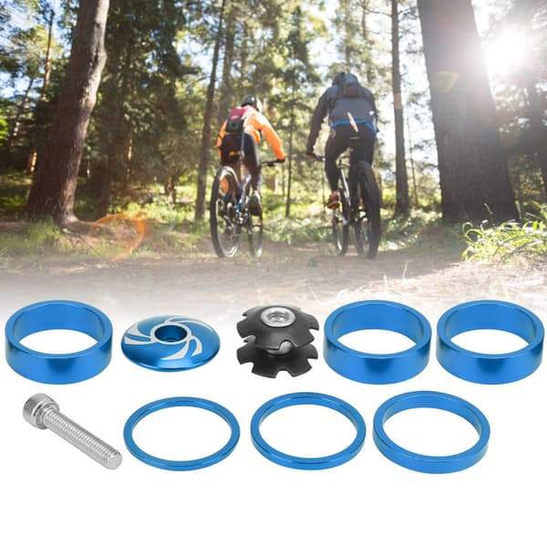 6 stk. blå aluminiumslegering cykelheadset og frempind afstandsstykker til MTB