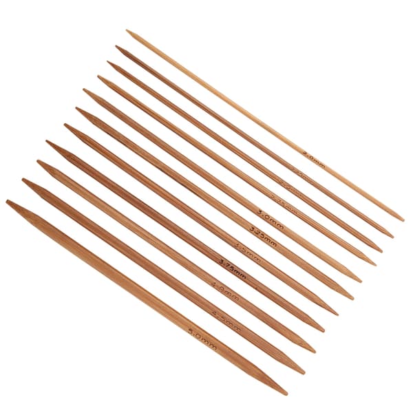 Set med 11 dubbelspetsiga stickor i bambu, 11 storlekar (13 cm)