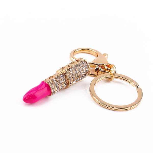 Nyckelring med läppstift i kristall och strass, väskberlock, present