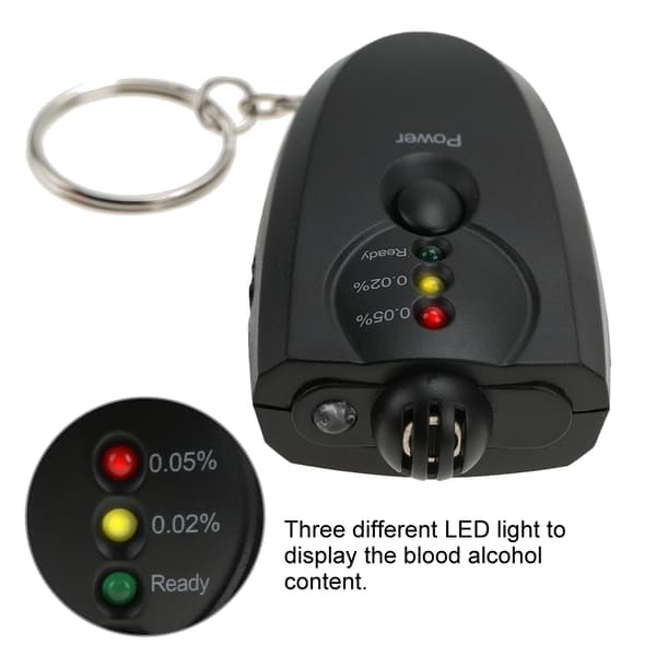 Bærbar Nøglering LED Alkohol Tester med Lommelygtefunktion Sort
