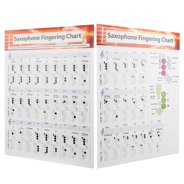Bärbar saxofonfingertabell, bestruket papper greppguide, jämförelsetabell för stränginstrument