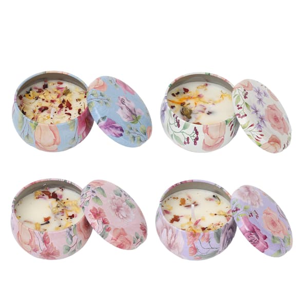 4 stk. elegante duftlys med tørrede blomster til hjemmet, soveværelset, langvarig duft, aromaterapi-lys, lyserød æske