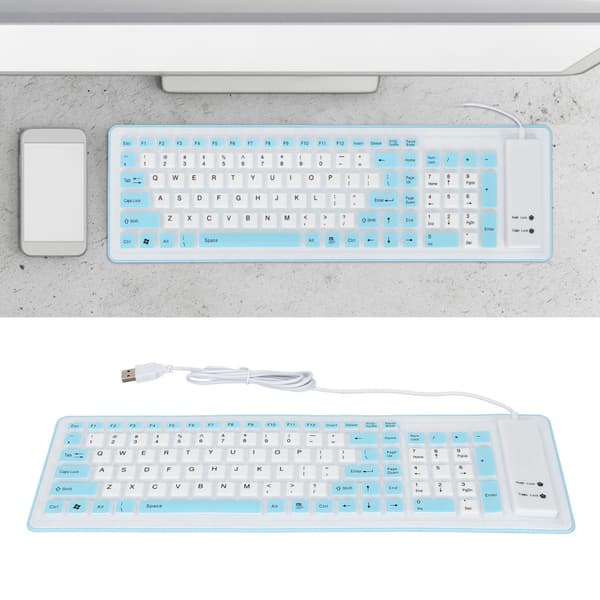 Upprullningsbart USB-anslutet silikon tangentbord 103 tangenter Vattentätt Dammtätt Tyst Vikbart för PC Mac Blå 1-pack
